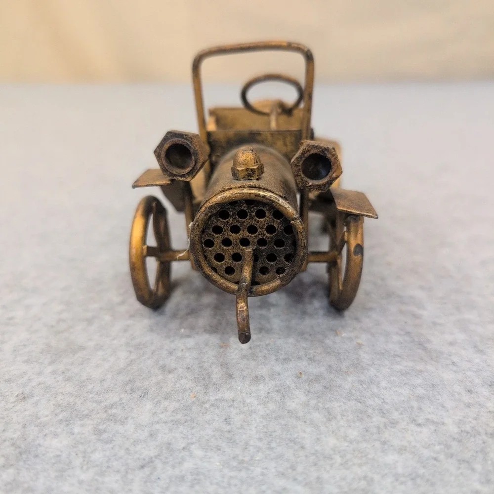 Vintage Style Metal Horseless Carriage Miniature Model Gold Tone Decor - Picture 3 of 7